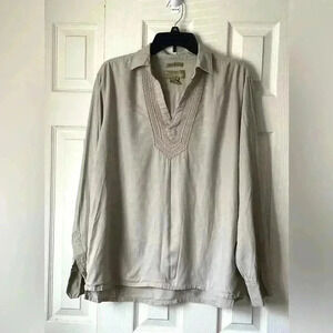 Cabana by CDI Womens Linen Blend Long Sleeve Pullover Top Size Large